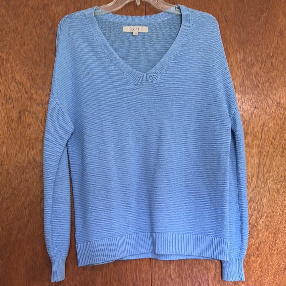 LOFT Sky Blue Knit V-Neck Sweater